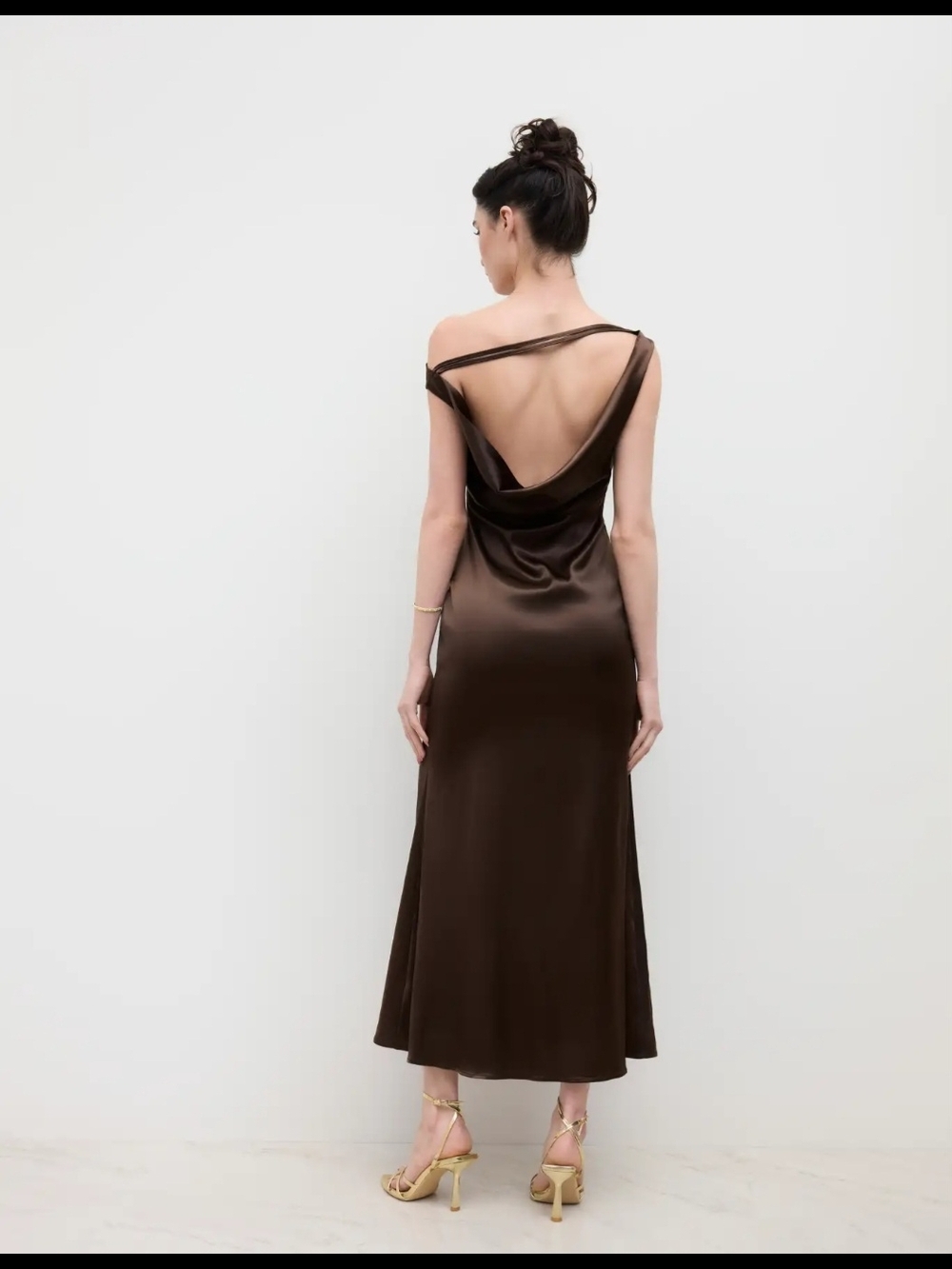 Cider Satin Asymmetrical Neck Backless Maxi Dress. - Picture 4 of 6